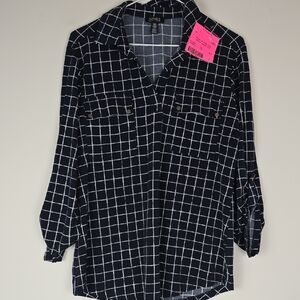 Jones New York Navy and White Grid Button Down Shirt